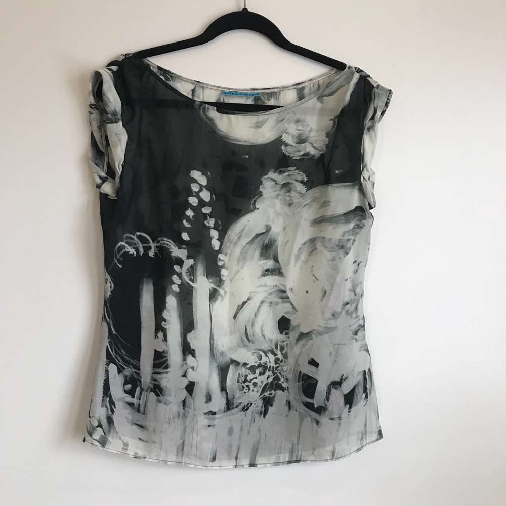 Alice + Olivia sheer printed silk top